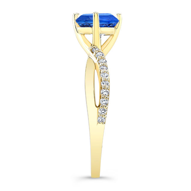 Yellow Gold Twisted Blue Sapphire And Diamond Engagement Ring Image 3