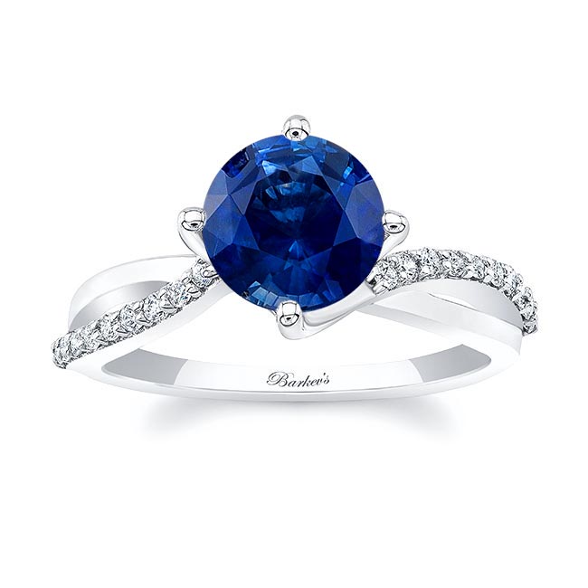 White Gold 2 Carat Twisted Blue Sapphire And Diamond Engagement Ring