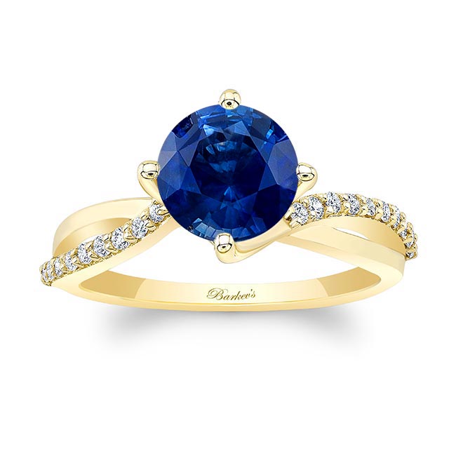 Yellow Gold 2 Carat Twisted Lab Grown Blue Sapphire And Diamond Engagement Ring