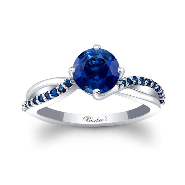 White Gold Twisted Blue Sapphire Engagement Ring