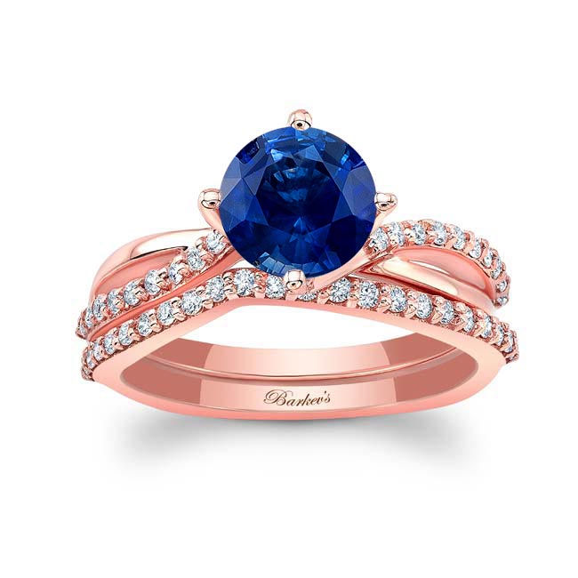 Rose Gold Twisted Blue Sapphire And Diamond Bridal Set