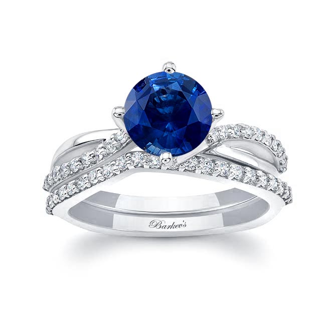 White Gold Twisted Lab Grown Blue Sapphire And Diamond Bridal Set