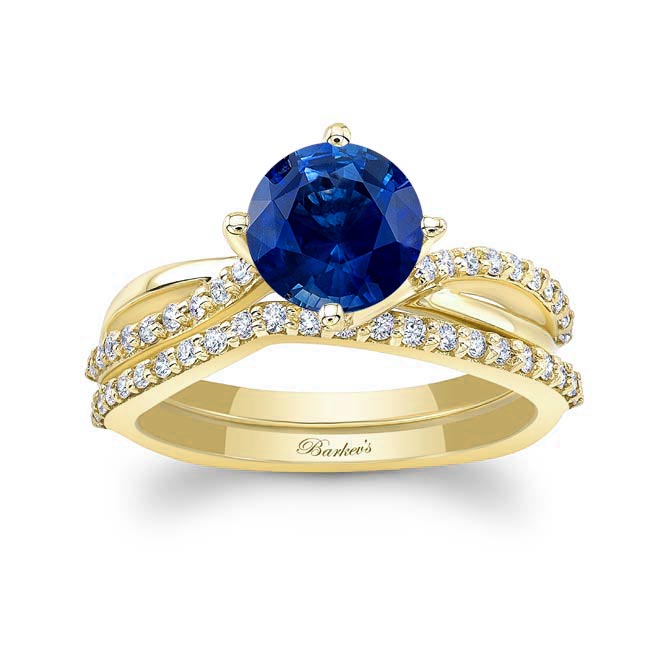 Yellow Gold Twisted Lab Grown Blue Sapphire And Diamond Bridal Set
