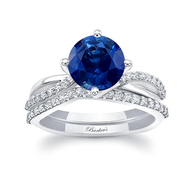Platinum 2 Carat Twisted Blue Sapphire And Diamond Bridal Set