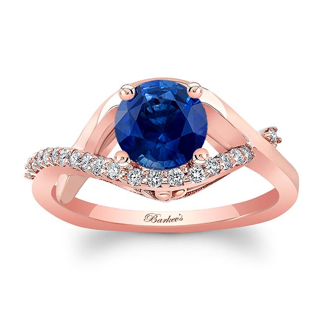 Rose Gold Criss Cross Lab Grown Blue Sapphire And Diamond Engagement Ring