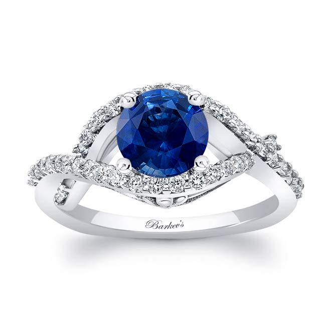 White Gold Criss Cross Lab Blue Sapphire And Diamond Ring