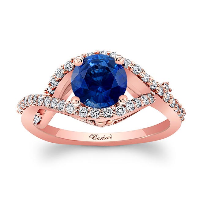 Rose Gold Criss Cross Blue Sapphire And Diamond Ring