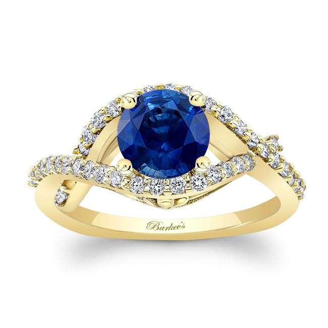 Yellow Gold Criss Cross Blue Sapphire And Diamond Ring