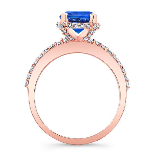 Rose Gold Lab Grown Blue Sapphire And Diamond Hidden Halo Ring Image 2