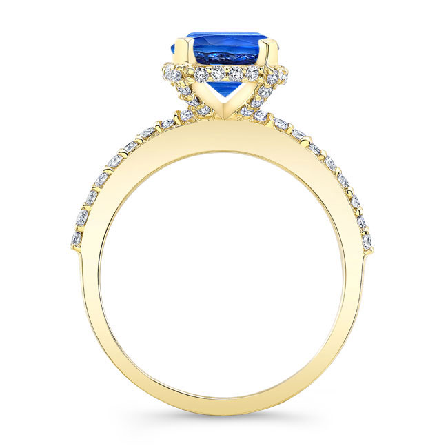 Yellow Gold Blue Sapphire And Diamond Hidden Halo Ring Image 2