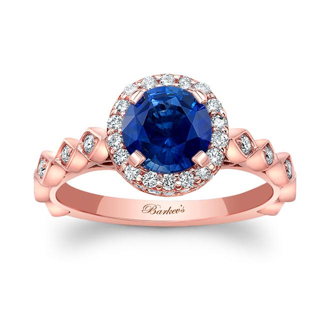 Rose Gold Vintage Halo Lab Grown Blue Sapphire And Diamond Ring