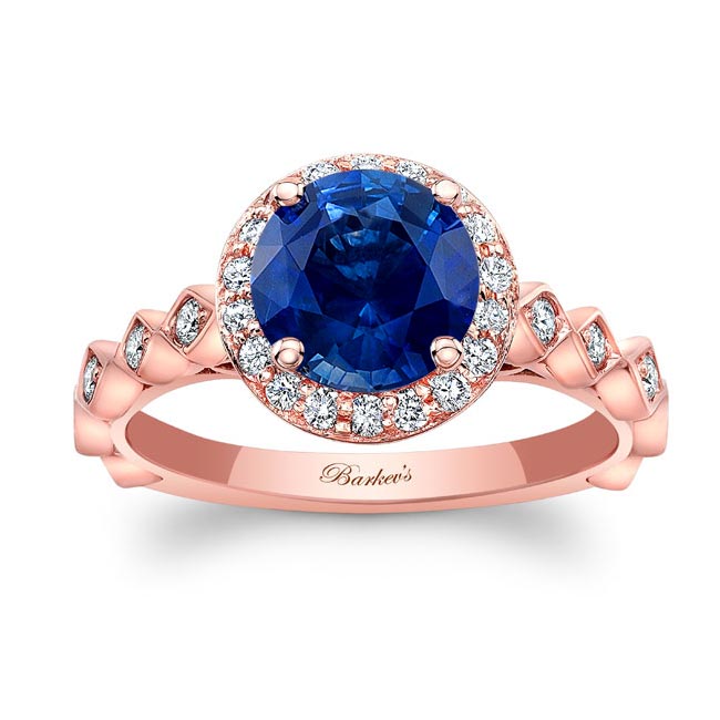 Rose Gold Vintage Halo Blue Sapphire And Diamond Engagement Ring