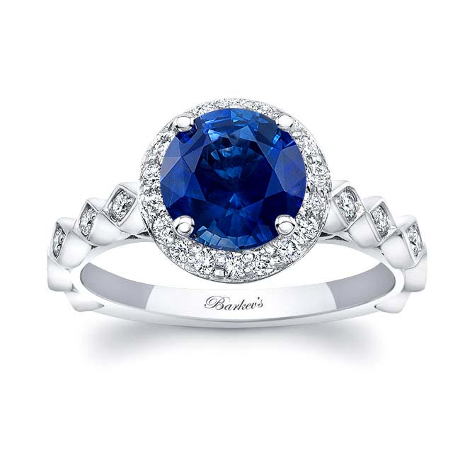 White Gold Vintage Halo Blue Sapphire And Diamond Engagement Ring