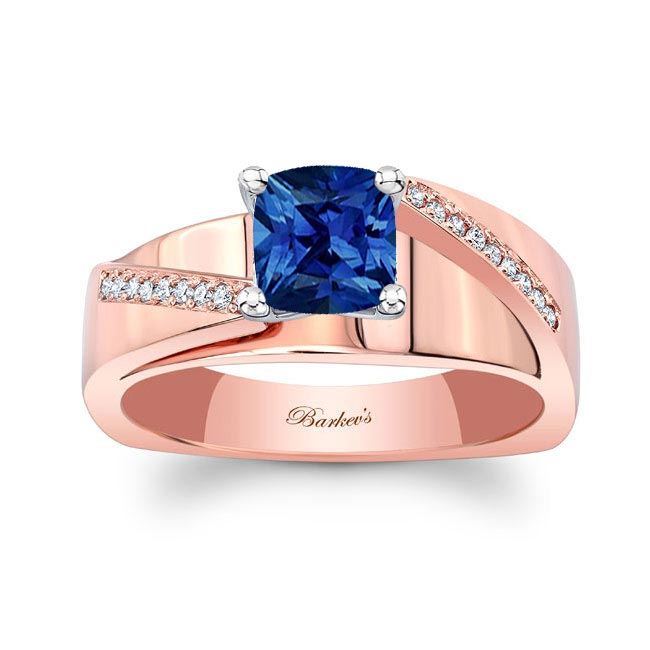 Rose Gold Cushion Cut Sapphire Pave Engagement Ring