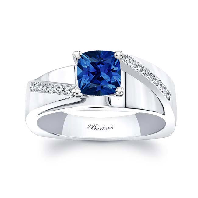  Cushion Cut Sapphire Pave Engagement Ring Image 1