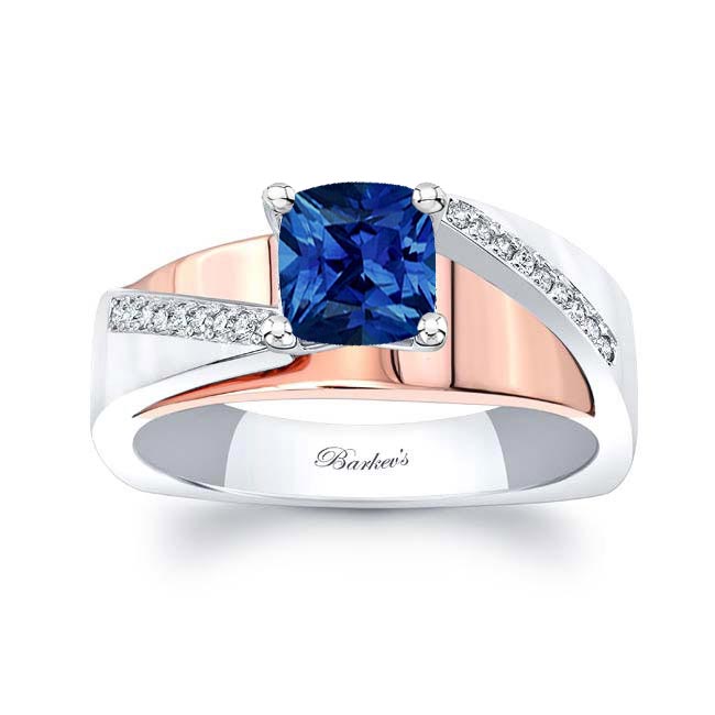 White Rose Gold Cushion Cut Sapphire Pave Engagement Ring