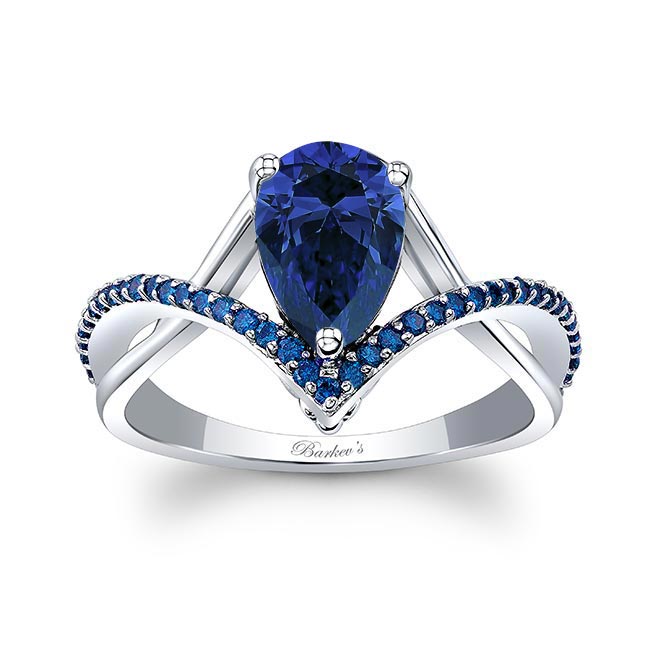 White Gold Unique Pear Shaped Lab Blue Sapphire Ring