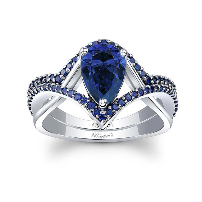 Platinum Unique Pear Shaped Blue Sapphire Wedding Set
