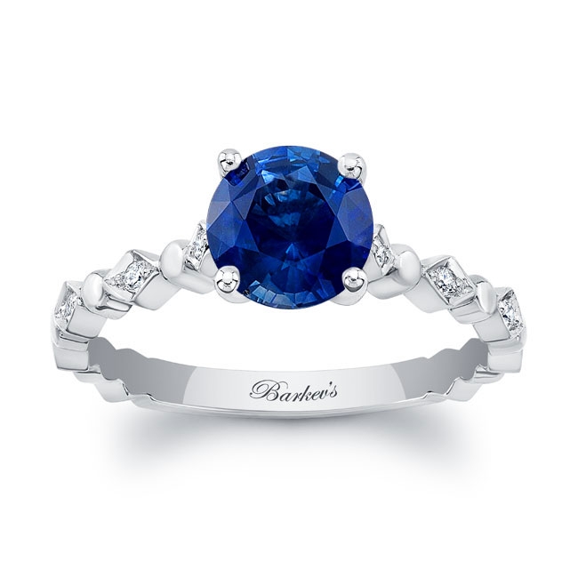  White Gold Art Deco Sapphire Engagement Ring Image 1