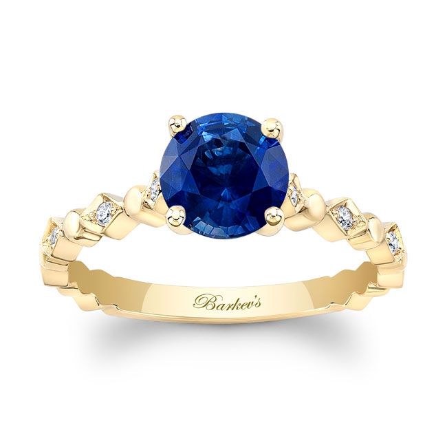  Yellow Gold Art Deco Sapphire Engagement Ring Image 1