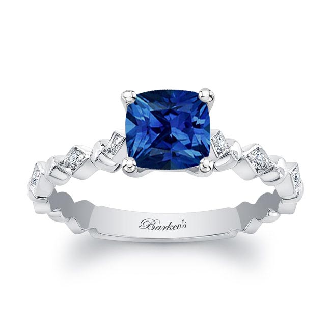Platinum Art Deco Cushion Sapphire Ring Image 1