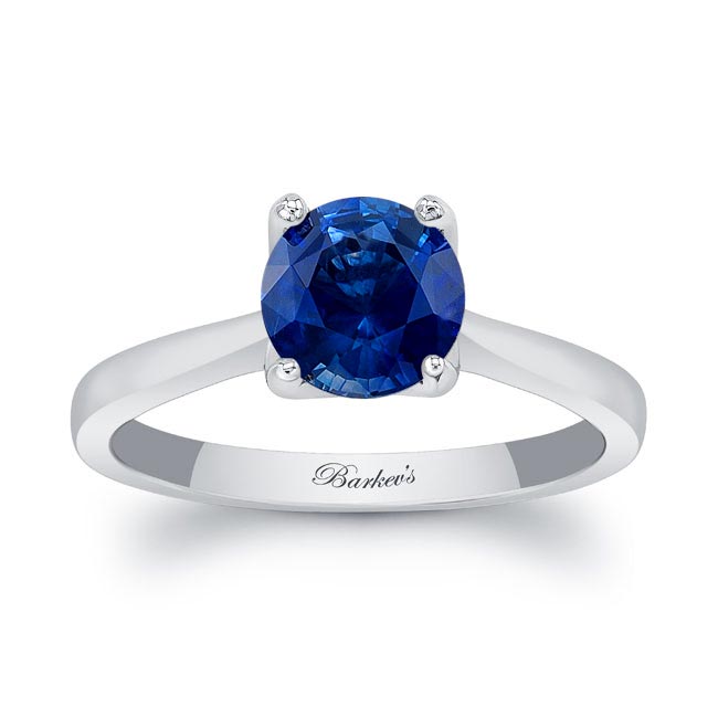 White Gold Delicate Curved Lab Grown Blue Sapphire Solitaire Ring