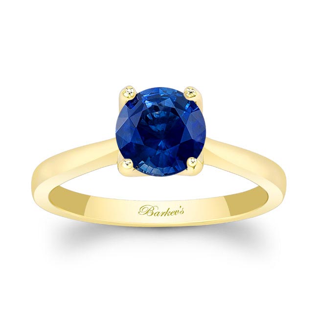 Yellow Gold Delicate Curved Lab Grown Blue Sapphire Solitaire Ring