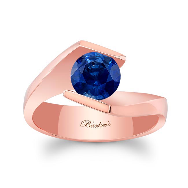Rose Gold Tension Solitaire Lab Grown Blue Sapphire Ring
