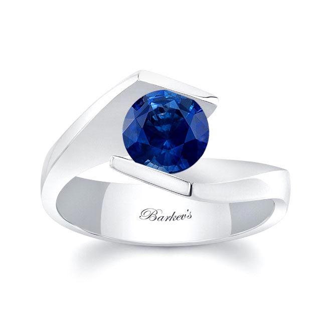 White Gold Tension Solitaire Blue Sapphire Ring