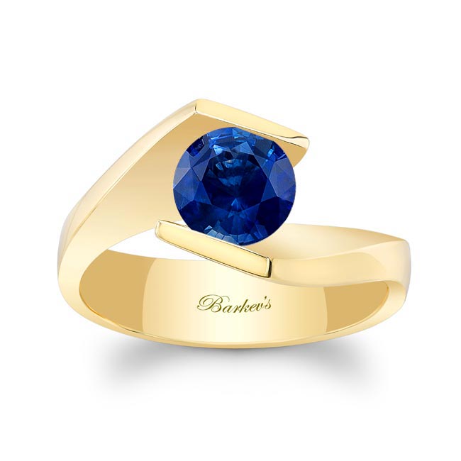 Yellow Gold Tension Solitaire Lab Grown Blue Sapphire Ring