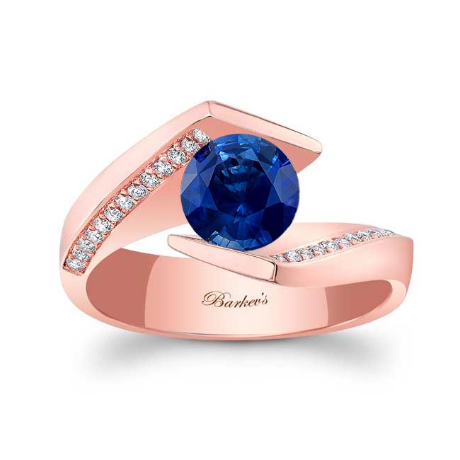 Rose Gold Tension Setting Lab Grown Blue Sapphire And Diamond Ring
