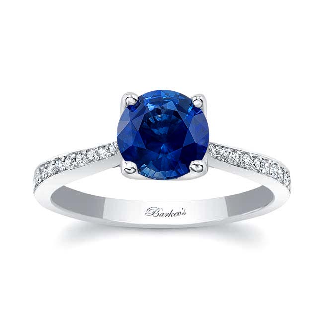 White Gold Classic Blue Sapphire And Diamond Engagement Ring