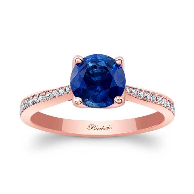 Rose Gold Classic Lab Grown Blue Sapphire And Diamond Engagement Ring