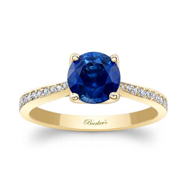 Yellow Gold Classic Lab Grown Blue Sapphire And Diamond Engagement Ring