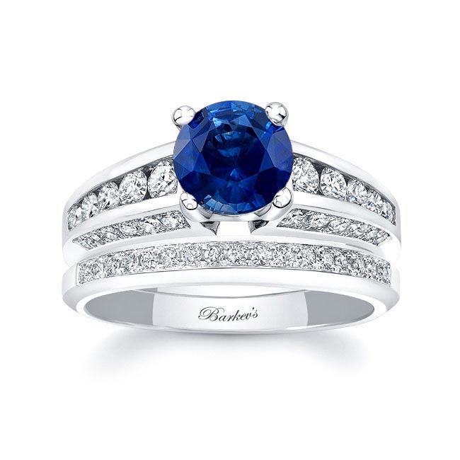 White Gold Blue Sapphire And Diamond Channel Set Wedding Ring Set