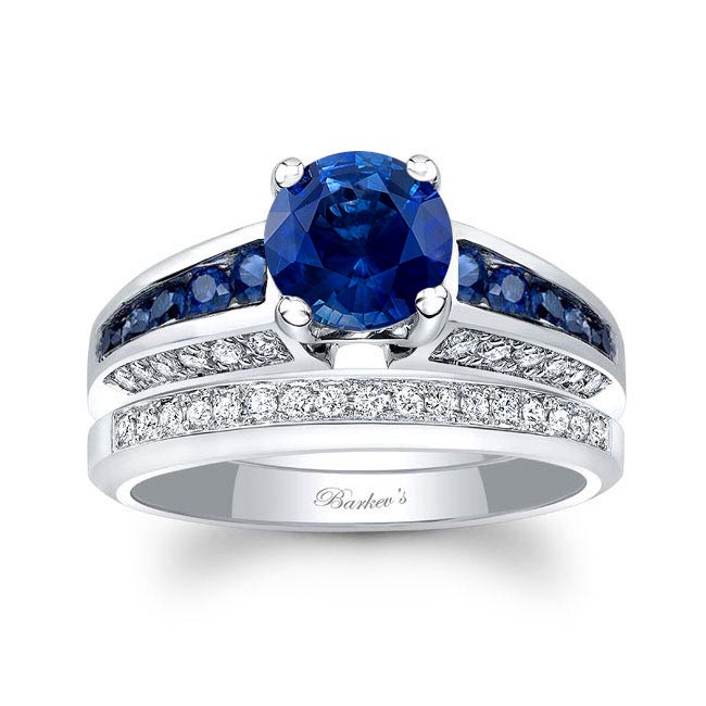 White Gold Blue Sapphire Channel Set Wedding Ring Set