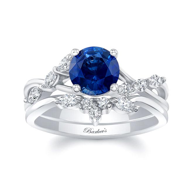White Gold Blue Sapphire And Diamond Marquise Accent Wedding Set