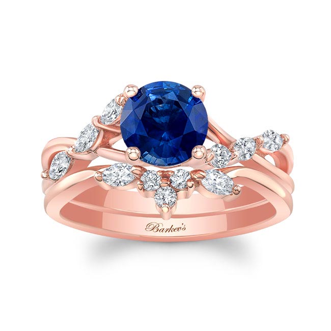 Rose Gold Lab Blue Sapphire And Diamond Marquise Accent Wedding Set