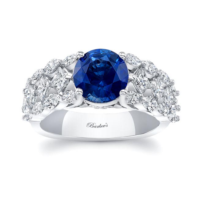 Platinum Three Row Blue Sapphire And Diamond Ring