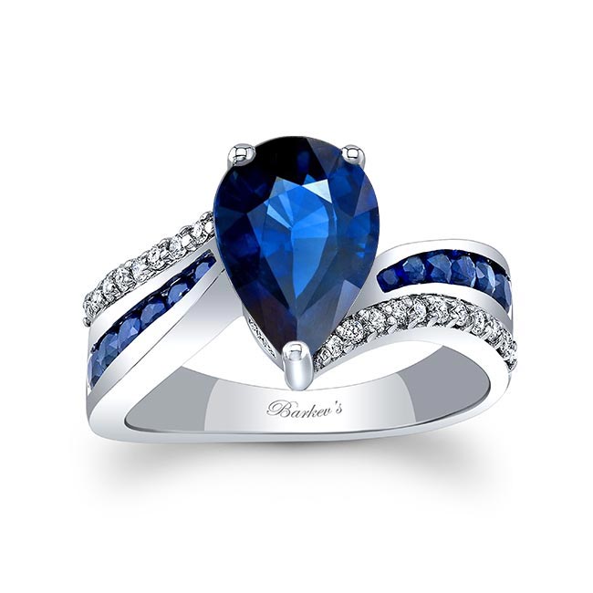  White Gold Blue Sapphire Pear Shaped Ring Image 1
