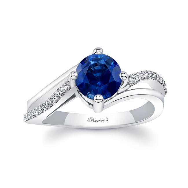 White Gold Lab Blue Sapphire And Diamond Split Shank Engagement Ring