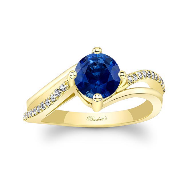 Yellow Gold Blue Sapphire And Diamond Split Shank Engagement Ring