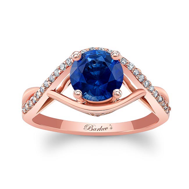 Rose Gold Blue Sapphire And Diamond Criss Cross Ring