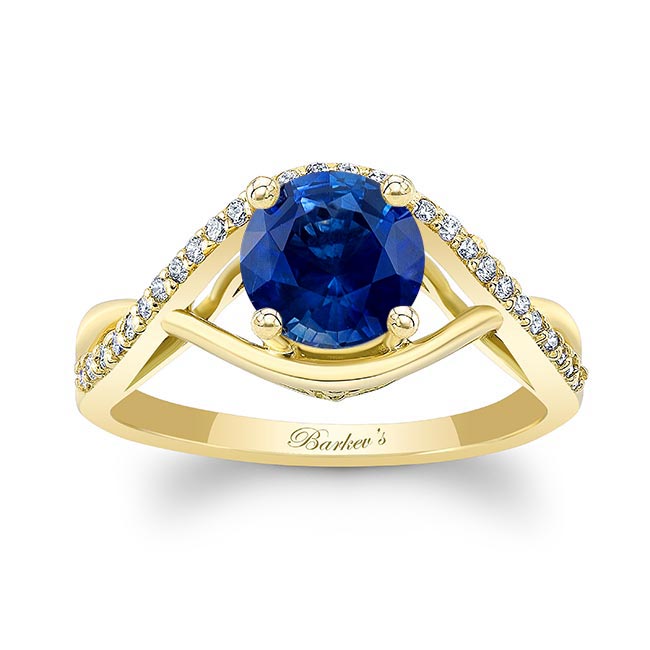 Yellow Gold Lab Grown Blue Sapphire And Diamond Criss Cross Ring