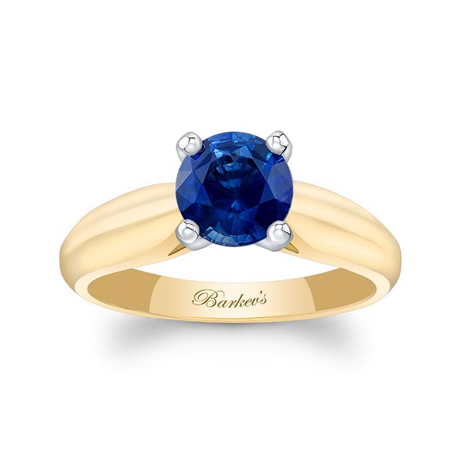 Yellow Gold 1 Carat Lab Blue Sapphire Solitaire Engagement Ring