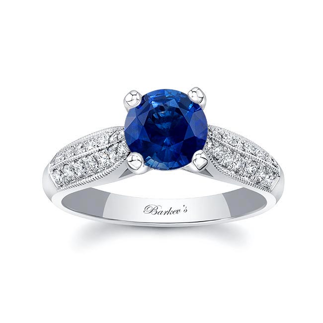 Platinum 2 Row Lab Grown Blue Sapphire And Diamond Ring
