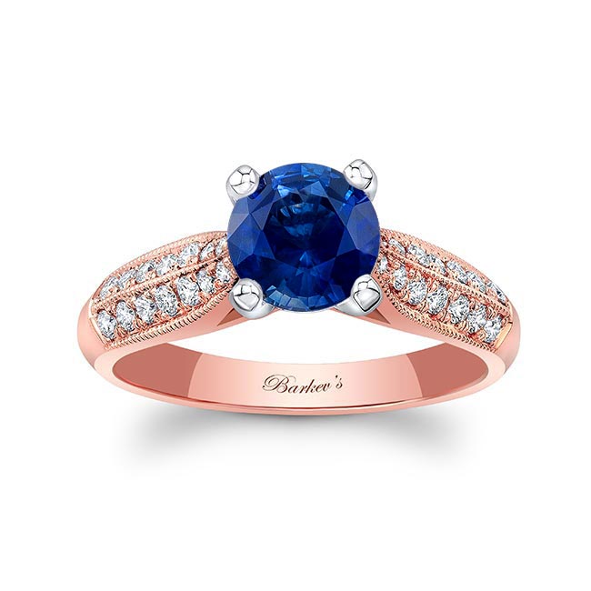Rose Gold 2 Row Lab Grown Blue Sapphire And Diamond Ring