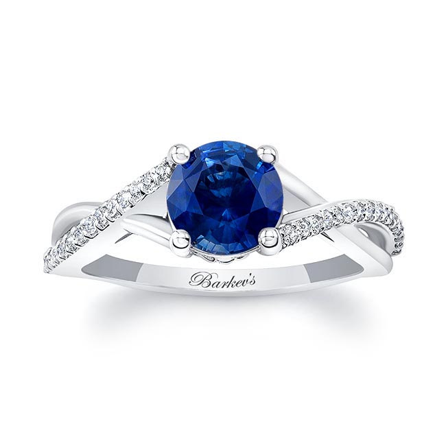 White Gold One Carat Lab Grown Blue Sapphire And Diamond Ring