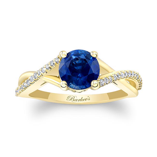 Yellow Gold One Carat Lab Grown Blue Sapphire And Diamond Ring