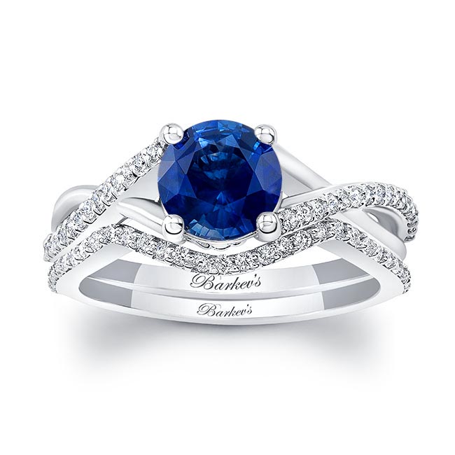 One Carat Blue Sapphire And Diamond Bridal Set